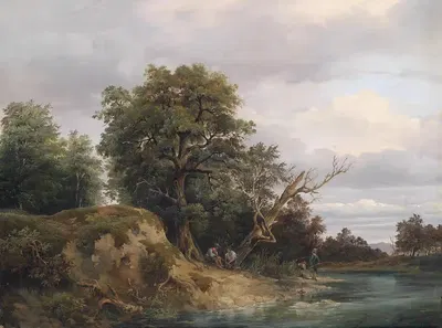 Angler am Fluss by Josef Feid, 1855 — digital art print download