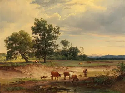 Open Landscape with Herdsman Resting near Mödling by Josef Feid — digital art print download