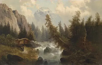 Gebirgslandschaft mit Bach by Josef Thoma — digital art print download