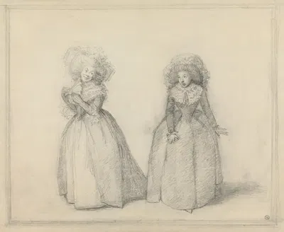 Two Ladies Standing in Conversation, Presumably a Scene from a Play by Джордж Данс — digital art print download