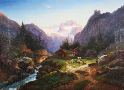 Idylle auf der Alm mit Blick auf den Dachsteingletscher by Joseph Heicke — digital art print download