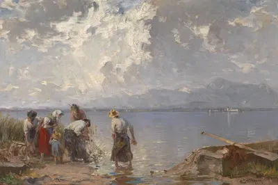 Fischerfamilie am Chiemsee by Joseph Wopfner — digital art print download
