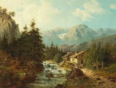 Мельница у горной реки by Юлий Розе — digital art print download