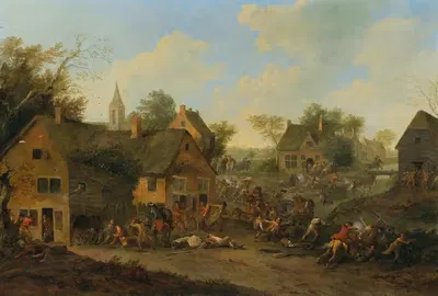 Skirmishers on the outskirts of towns by Karel Breydel — digital art print download