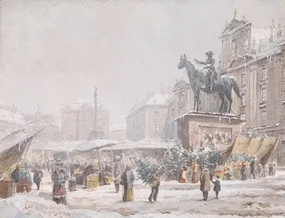 Рождественский рынок на Хофе by Карл Венцель Зайчек — digital art print download