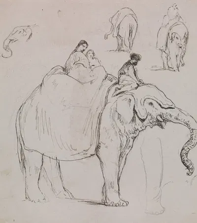 Figures on an Elephant and Other Elephant Studies by Джордж Джонс — digital art print download