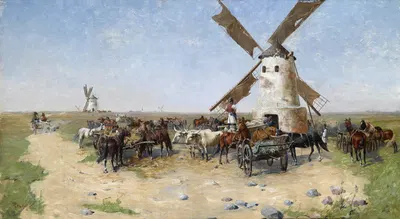 Мельница в широкой пустынной местности by Ласло Патаки фон Соспатак — digital art print download