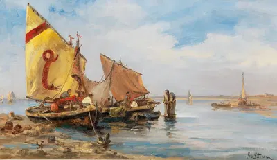 Рыбаки в венецианской лагуне by Леонтин фон Литтров — digital art print download