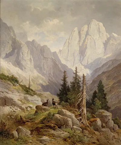 Гималайские козы в высокогорье by Леопольд Мунш, 1888 — digital art print download