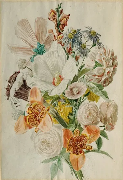 Blumenstrauß mit Hibiscus und Lilien by Leopold von Stoll, 1800-1820 — digital art print download