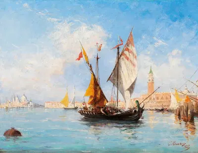 Venice, sail boats in the Bacino di San Marco by Louis Claude Mouchot — digital art print download
