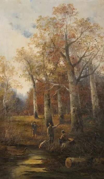 Autumn Landscape with Hunters by Ludvík Barták — digital art print download