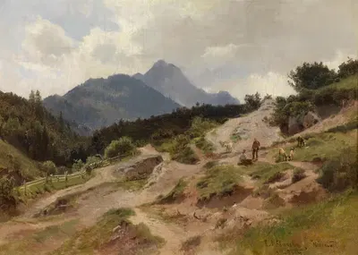 Часть из Миттенвальда у Карвендельских гор by Людвиг Халауска, 1864 — digital art print download