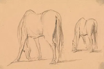 Two Horses Feeding by Джордж Джонс — digital art print download