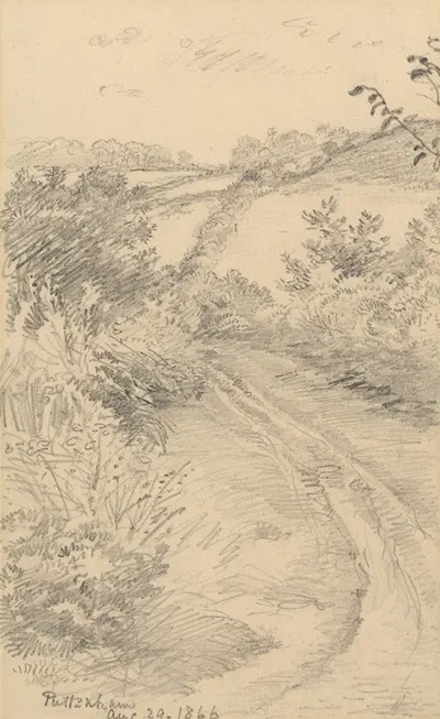 A Bushy Lane with a Field Beyond by Джордж Ричмонд, 1866 — digital art print download