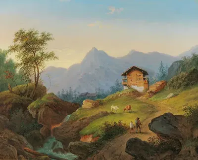 Горно-лесной пейзаж с туристами by Маттиас Рудольф Тома, 1867 — digital art print download