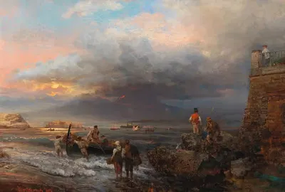 Залив Неаполя с Везувием на заднем плане by Освальд Ахенбах — digital art print download