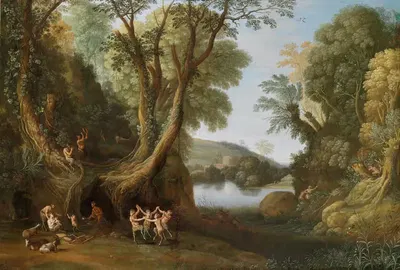 Fauns in a wooded landscape by Paul Bril — digital art print download