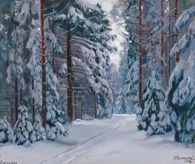 Заснеженная лесная тропа by Станислав Жуковский, 1928 — digital art print download