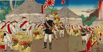 Celebratory Sake Served to Mark the Triumphal Entrance into Port Arthur by Watanabe Nobukazu, 1894 — digital art print…