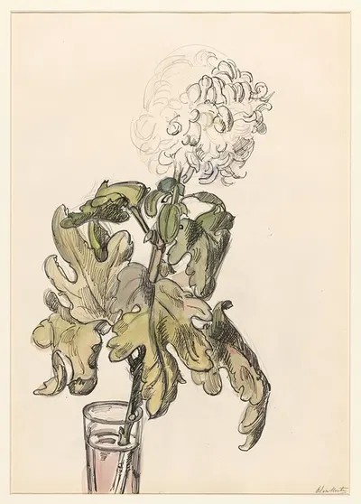 Bloeiende chrysant, in een vaasje by Барбара Элизабет ван Хаутен, 1872 - 1950 — digital art print download