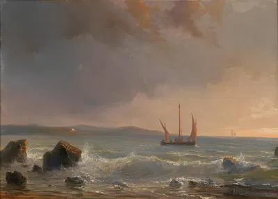 Вечернее настроение над морским пейзажем с парусниками by Теодор Гюдин — digital art print download