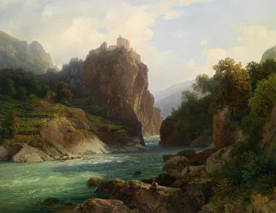 Blick auf die Zenoburg bei Meran by Thomas Ender, c1845 — digital art print download
