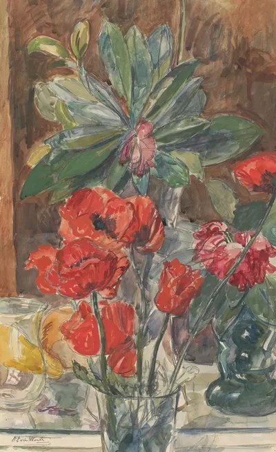 Bloemenstudie van Papavers en Rhododendrons by Барбара Элизабет ван Хаутен, 1872 - 1950 — digital art print download