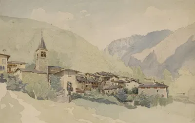 Dorf in einer Gebirgslandschaft by Thomas Ender — digital art print download