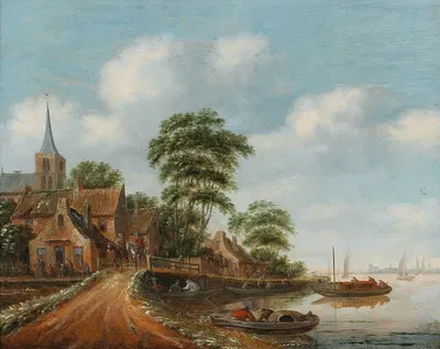 A village on the banks of a river by Thomas Heeremans — digital art print download