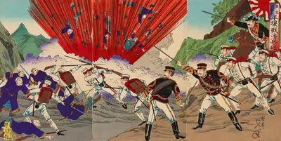 Great Victory of Japan; Defeat of Qing Soldiers at the Battle of Pyeongyang by Watanabe Nobukazu, 1894 — digital art print…