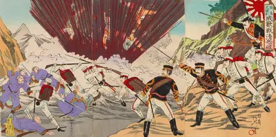 Great Victory of Japan; Destroying Chinese Forces during the Battle of Seonghwan by Watanabe Nobukazu, 1894 — digital art…