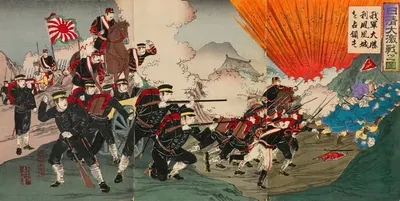 Great War between Japan and China; Our Forces Occupy Fenghuangcheng in a Great Victory by Watanabe Nobukazu, 1894 — digital…