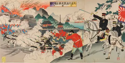 Our Army Occupying Enemy Positions during the Fierce Fighting at Beicang; The Allied Contingent by Watanabe Nobukazu, 1900…
