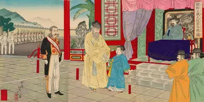 The Regent Paying an Official Visit to the Korean Royal Court by Watanabe Nobukazu, 1894 — digital art print download