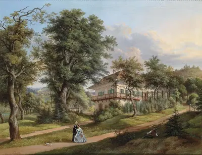 Parklandschaft mit Spaziergängern by Vinzenz Kreuzer — digital art print download