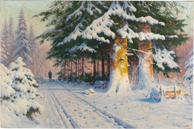 Охотник, возвращающийся домой в зимнем лесу by Уолтер Мораз — digital art print download