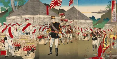 Triumphal Return of the Imperial Japanese Army from a Complete Victory at Asan by Watanabe Nobukazu, 1894 — digital art…