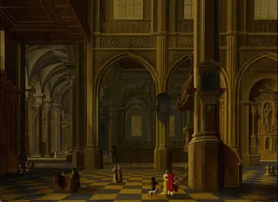 Интерьер готического собора с фигурами by Бартоломеус ван Бассен, 1650 — digital art print download