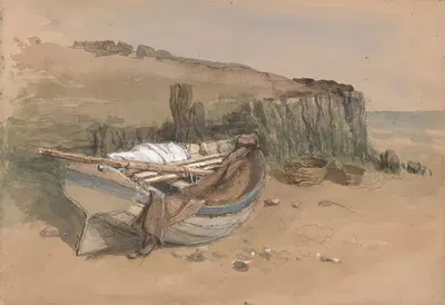 Этюд выброшенной рыболовной лодки by Кларксон Стэнфилд, 1863 — digital art print download