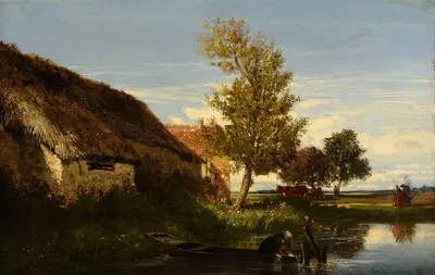 Хижина у воды by Эмиль Ламбине, 1854 — digital art print download