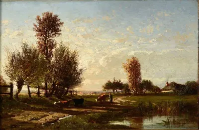 Пейзаж с водотоком by Эмиль Ламбине, 1856 — digital art print download