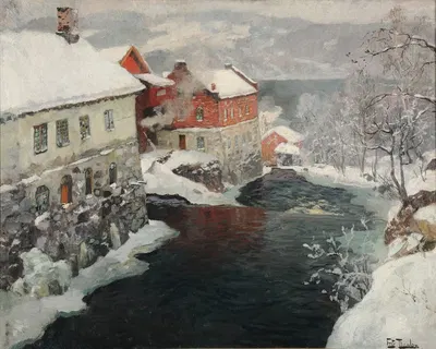Fabriques en Norvège, les deux moulins sur la rivière Mesma by Frits Thaulow — digital art print download