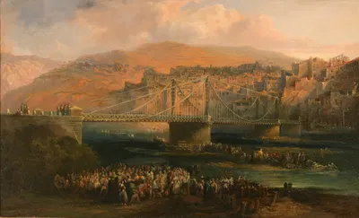Вид на город Фрага и его висячий мост by Генаро Перес Вильямиль, 1850 — digital art print download