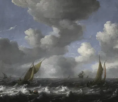 Морской пейзаж и рыболовные лодки by Людольф Бахуизен, 1708 — digital art print download