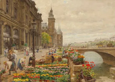 Le quai aux fleurs et la tour de l'horlage by Marie-François Firmin-Girard, 1908 — digital art print download