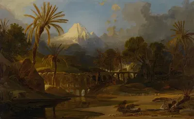 Landscape with Palm Trees and Mountainous Vista by Prosper Marilhat — digital art print download