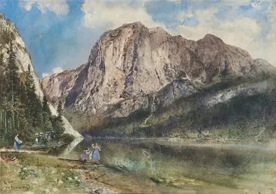 Озеро Альтаусси и лицо горы Триссель by Рудольф фон Альт, 1859 — digital art print download