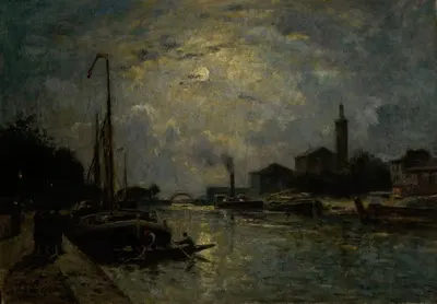 Bateaux sur le fleuve, clair de lune by Stanislas Lépine — digital art print download