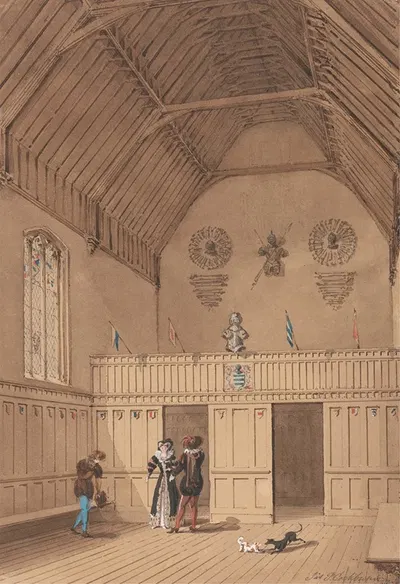 Raftered Hall with Figures in 16th Century Dress by Джеймс Паттисон Кокберн — digital art print download